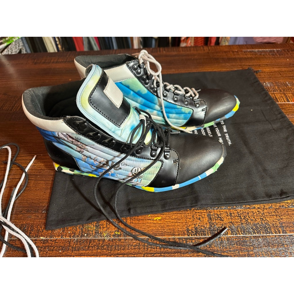 Men's John Fluevog Vegan Vogs Boots 11 Black Blue - Picture 3 of 13